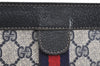 Authentic GUCCI Sherry Line Clutch Hand Bag Purse GG PVC Leather Navy Junk 5703K