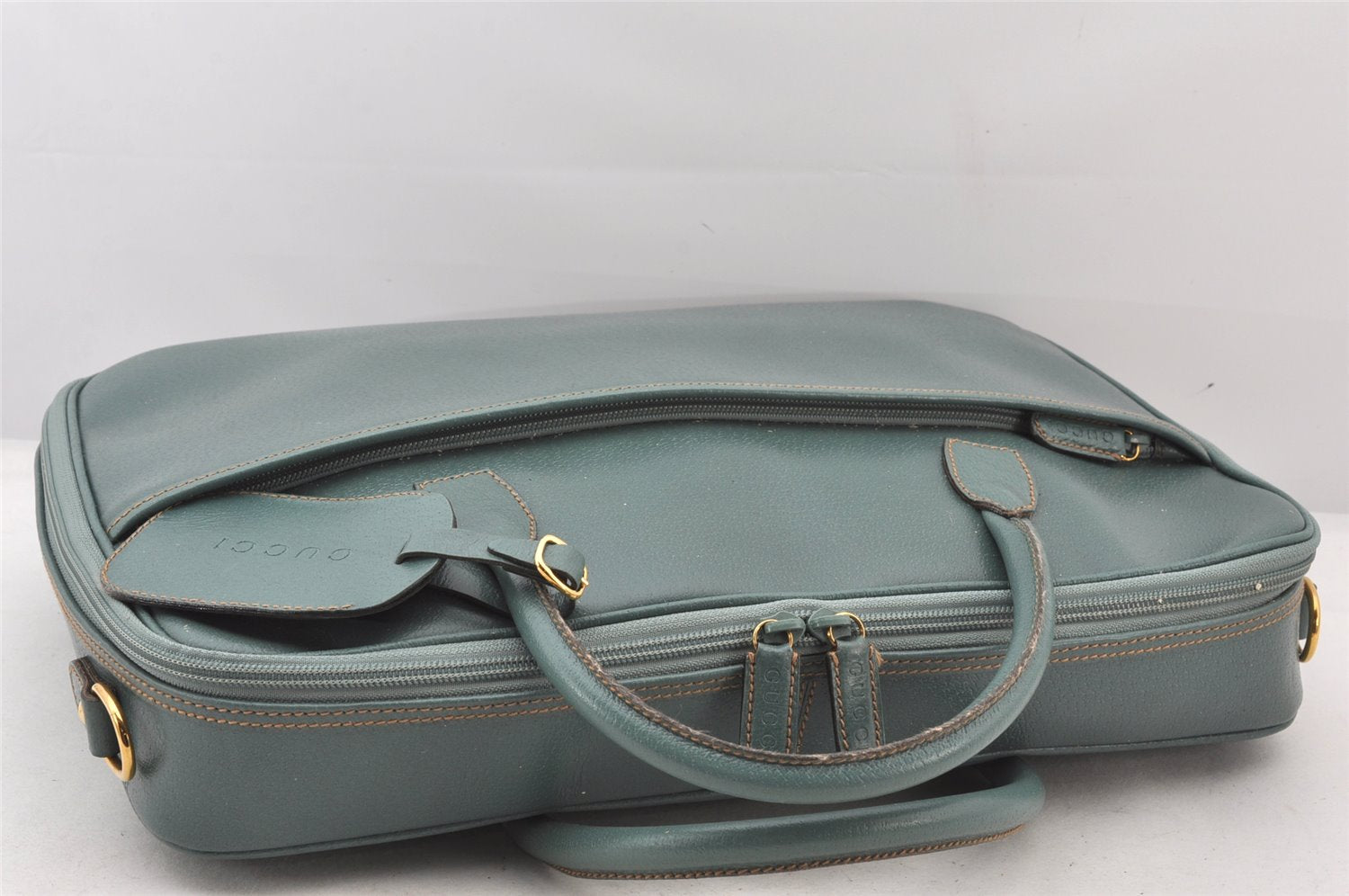 Authentic GUCCI 2Way Briefcase Business Bag Leather Light Blue Junk 5705K