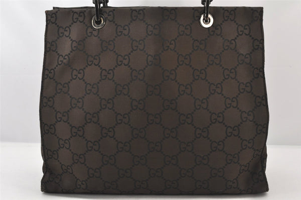 Authentic GUCCI Bamboo Hand Bag GG Nylon Leather 0021010 Black Brown 5711K