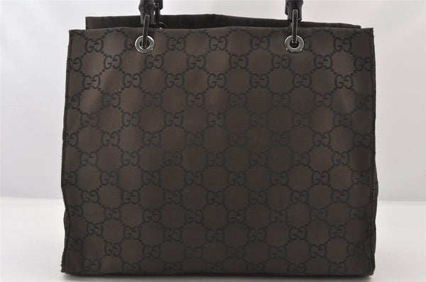 Authentic GUCCI Bamboo Hand Bag GG Nylon Leather 0021010 Black Brown 5711K