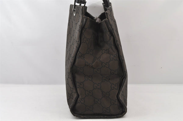 Authentic GUCCI Bamboo Hand Bag GG Nylon Leather 0021010 Black Brown 5711K