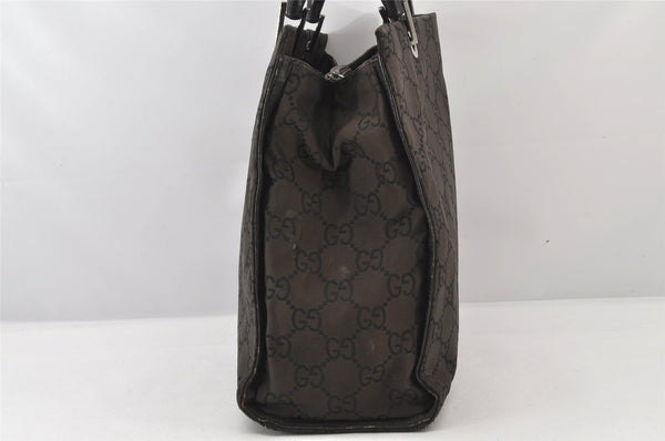 Authentic GUCCI Bamboo Hand Bag GG Nylon Leather 0021010 Black Brown 5711K