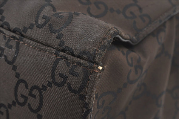 Authentic GUCCI Bamboo Hand Bag GG Nylon Leather 0021010 Black Brown 5711K