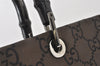 Authentic GUCCI Bamboo Hand Bag GG Nylon Leather 0021010 Black Brown 5711K