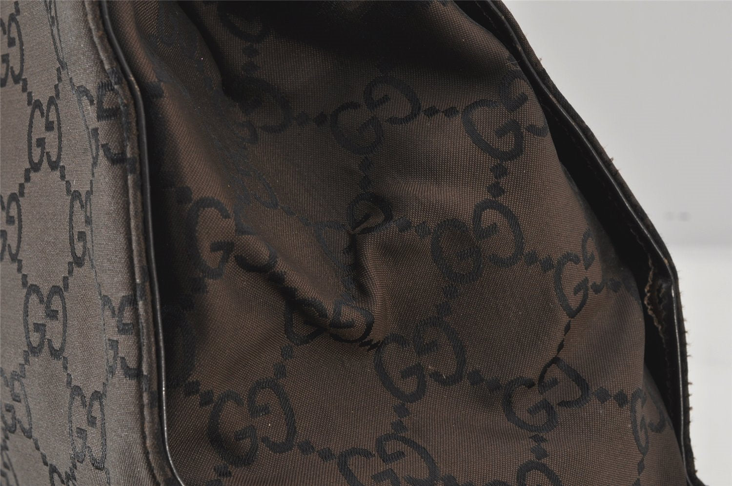 Authentic GUCCI Bamboo Hand Bag GG Nylon Leather 0021010 Black Brown 5711K