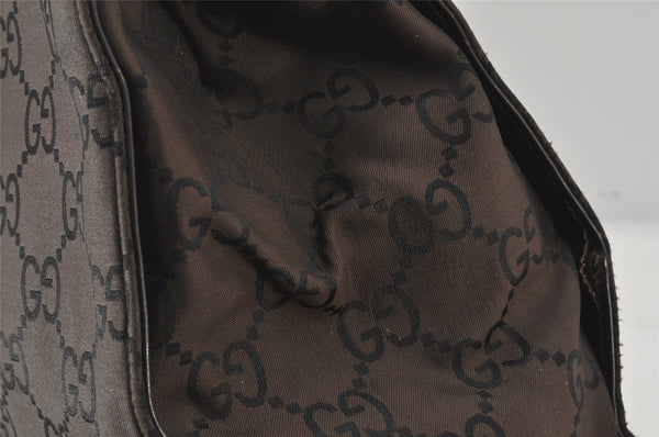 Authentic GUCCI Bamboo Hand Bag GG Nylon Leather 0021010 Black Brown 5711K
