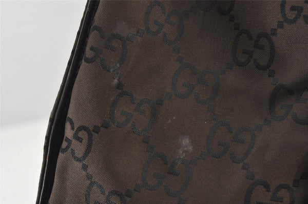 Authentic GUCCI Bamboo Hand Bag GG Nylon Leather 0021010 Black Brown 5711K