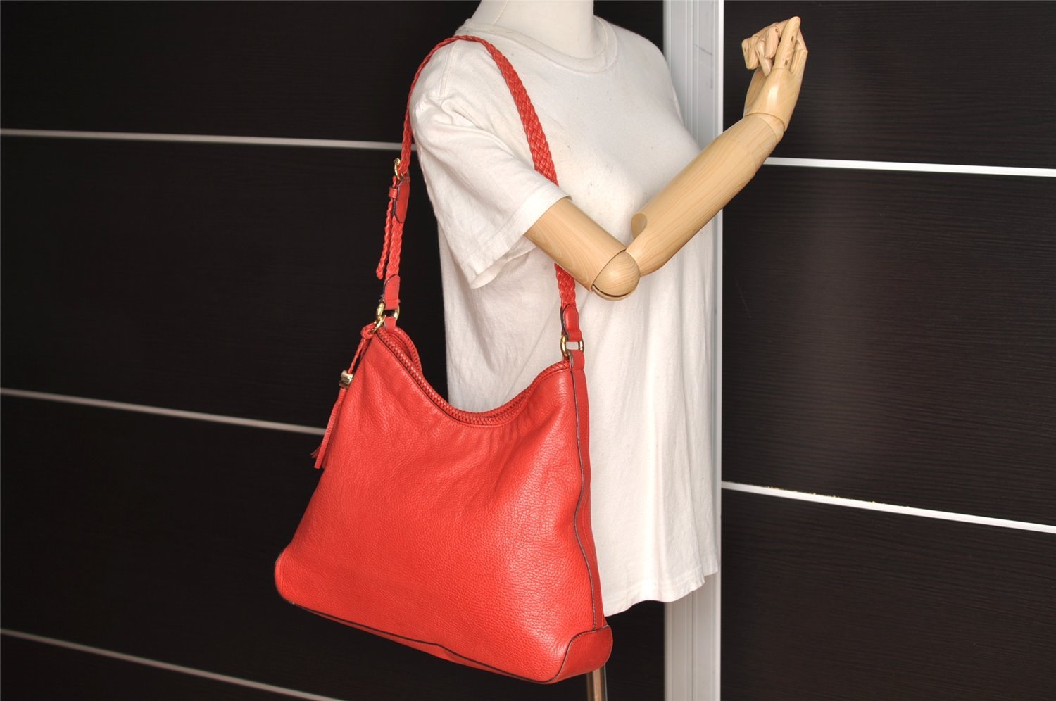 Authentic GUCCI Vintage Tassel Shoulder Hand Bag Leather 336659 Red 5715I