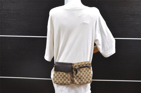 Authentic GUCCI Vintage Waist Body Bag Purse Canvas Leather 28566 Brown 5717I