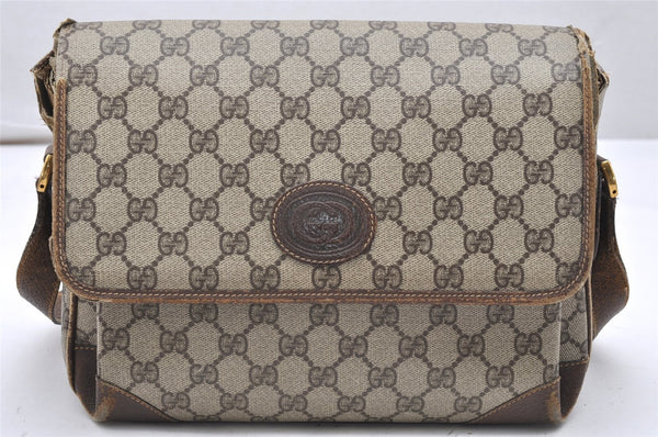 Authentic GUCCI Vintage Shoulder Cross Body Bag Purse GG PVC Leather Brown 5718K