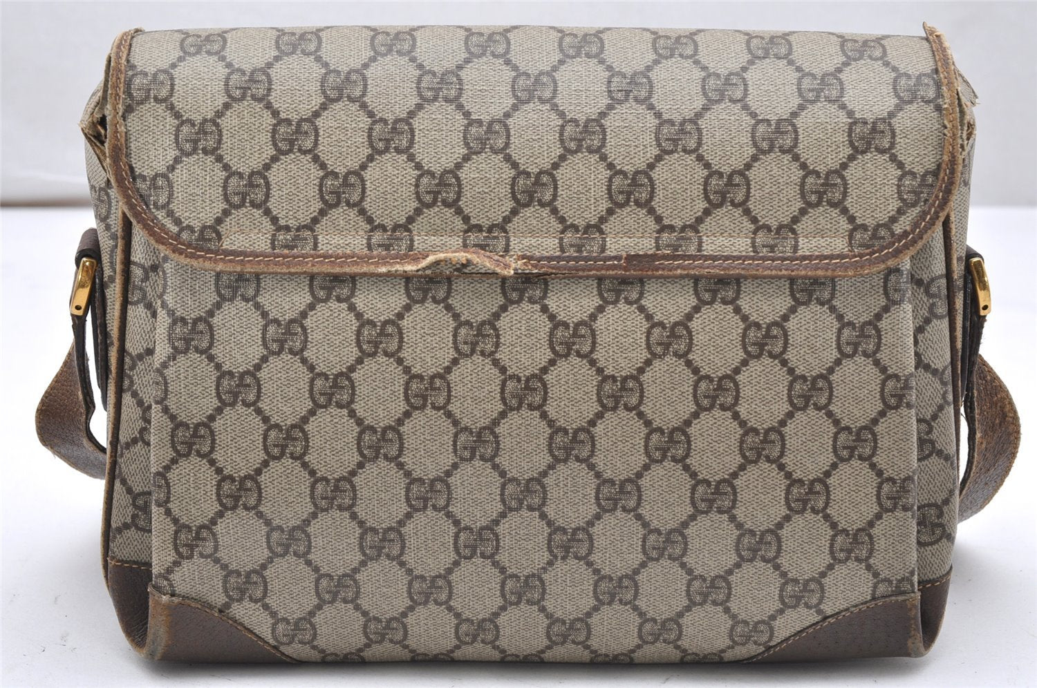 Authentic GUCCI Vintage Shoulder Cross Body Bag Purse GG PVC Leather Brown 5718K
