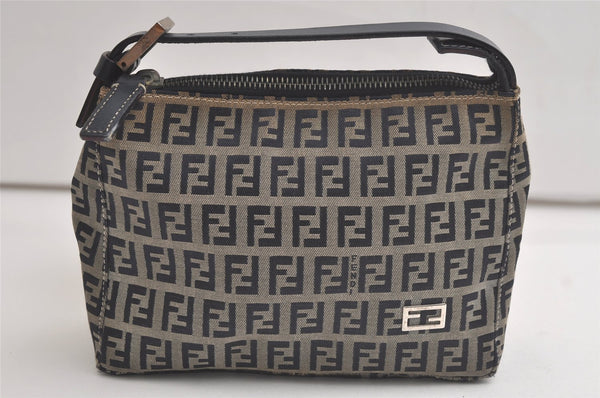 Authentic FENDI Vintage Zucchino Hand Bag Purse Canvas Leather Navy Junk 5719K