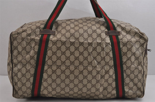 Authentic GUCCI Web Sherry Line Boston Hand Bag GG PVC Leather Brown 5720J