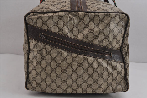 Authentic GUCCI Web Sherry Line Boston Hand Bag GG PVC Leather Brown 5720J