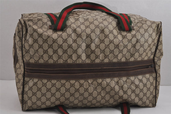 Authentic GUCCI Web Sherry Line Boston Hand Bag GG PVC Leather Brown 5720J