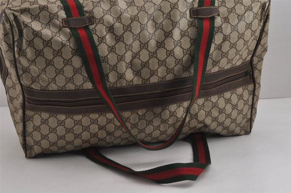Authentic GUCCI Web Sherry Line Boston Hand Bag GG PVC Leather Brown 5720J