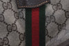 Authentic GUCCI Web Sherry Line Boston Hand Bag GG PVC Leather Brown 5720J