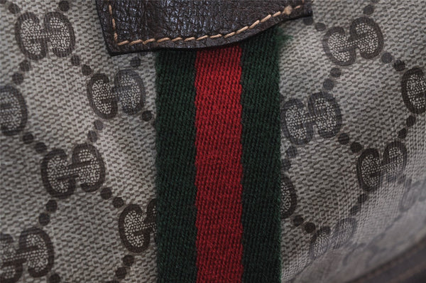 Authentic GUCCI Web Sherry Line Boston Hand Bag GG PVC Leather Brown 5720J