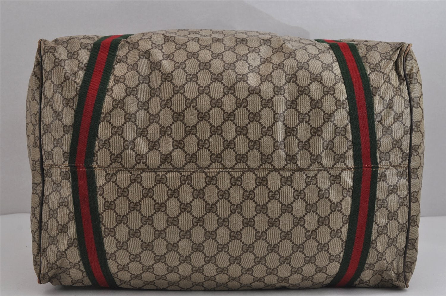 Authentic GUCCI Web Sherry Line Boston Hand Bag GG PVC Leather Brown 5720J