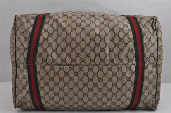 Authentic GUCCI Web Sherry Line Boston Hand Bag GG PVC Leather Brown 5720J