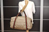 Authentic GUCCI Web Sherry Line Boston Hand Bag GG PVC Leather Brown 5720J