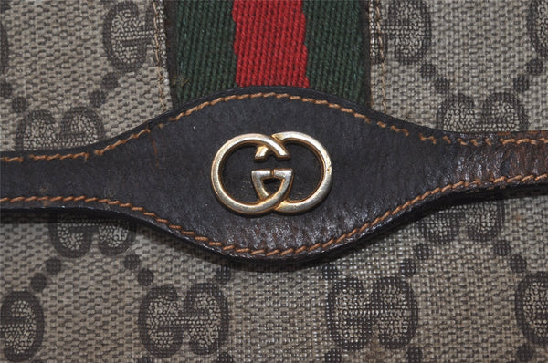 Authentic GUCCI Vintage Web Sherry Line Pouch Purse GG PVC Leather Brown 5723J