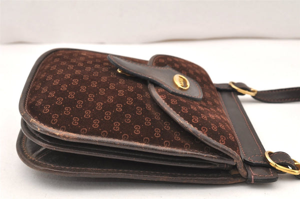 Authentic GUCCI Micro GG Suede Leather Shoulder Cross Bag Purse Brown Junk 5723K