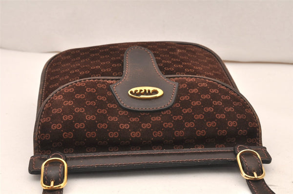 Authentic GUCCI Micro GG Suede Leather Shoulder Cross Bag Purse Brown Junk 5723K