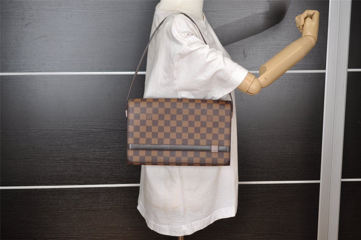 Authentic Louis Vuitton Damier Tribeca Carre Shoulder Hand Bag N51161 LV 5724I