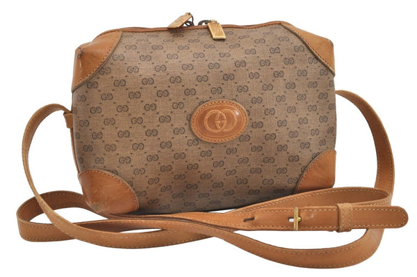 Authentic GUCCI Micro GG PVC Leather Shoulder Cross Body Bag Purse Brown 5728J