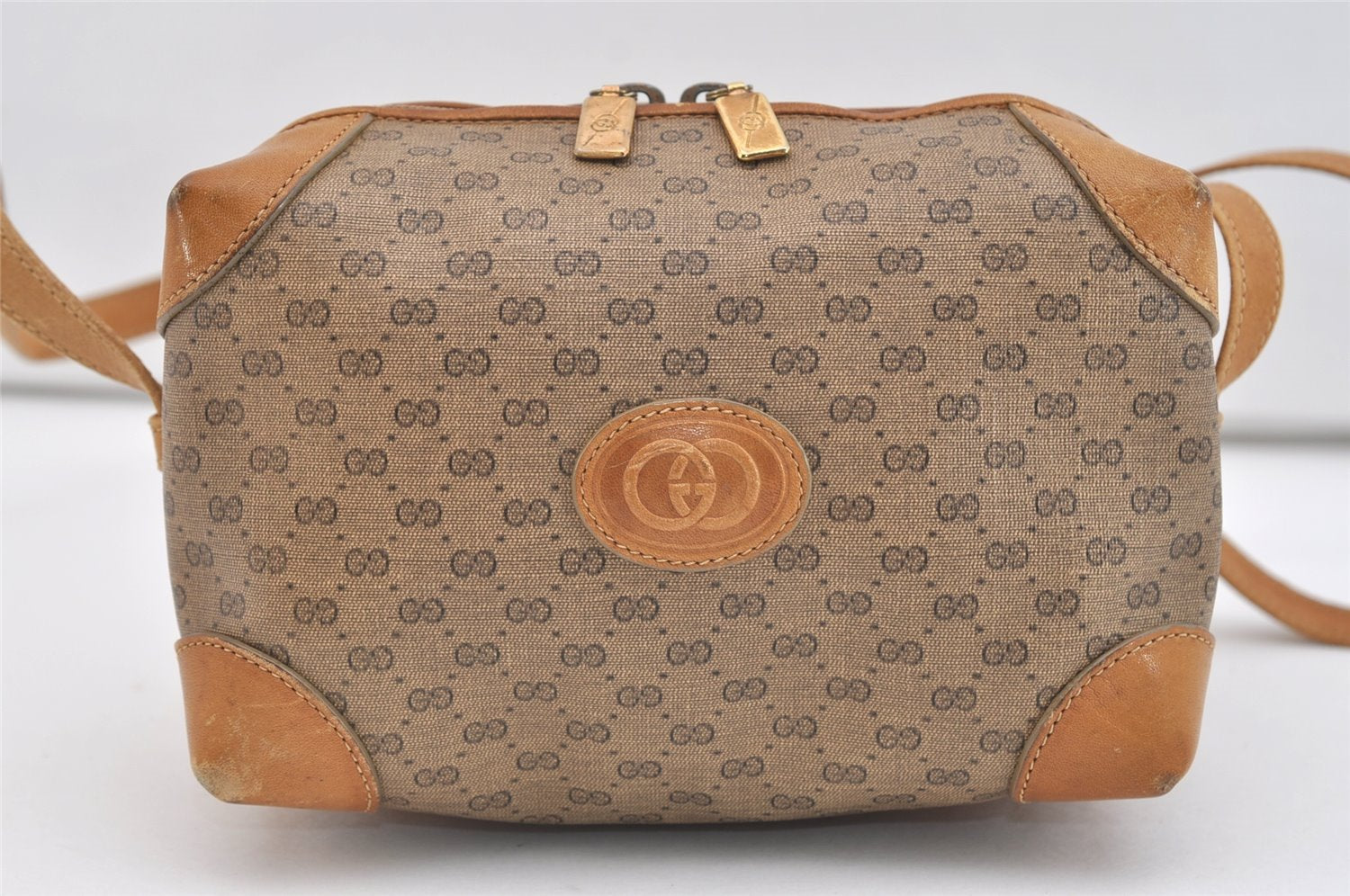 Authentic GUCCI Micro GG PVC Leather Shoulder Cross Body Bag Purse Brown 5728J