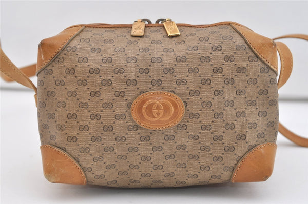 Authentic GUCCI Micro GG PVC Leather Shoulder Cross Body Bag Purse Brown 5728J