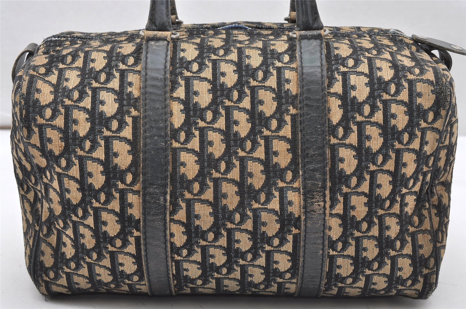 Authentic Christian Dior Trotter Hand Boston Bag Canvas Leather Blue 5729K