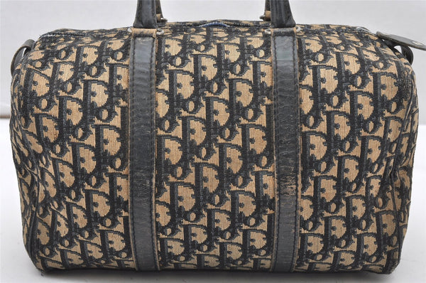 Authentic Christian Dior Trotter Hand Boston Bag Canvas Leather Blue 5729K