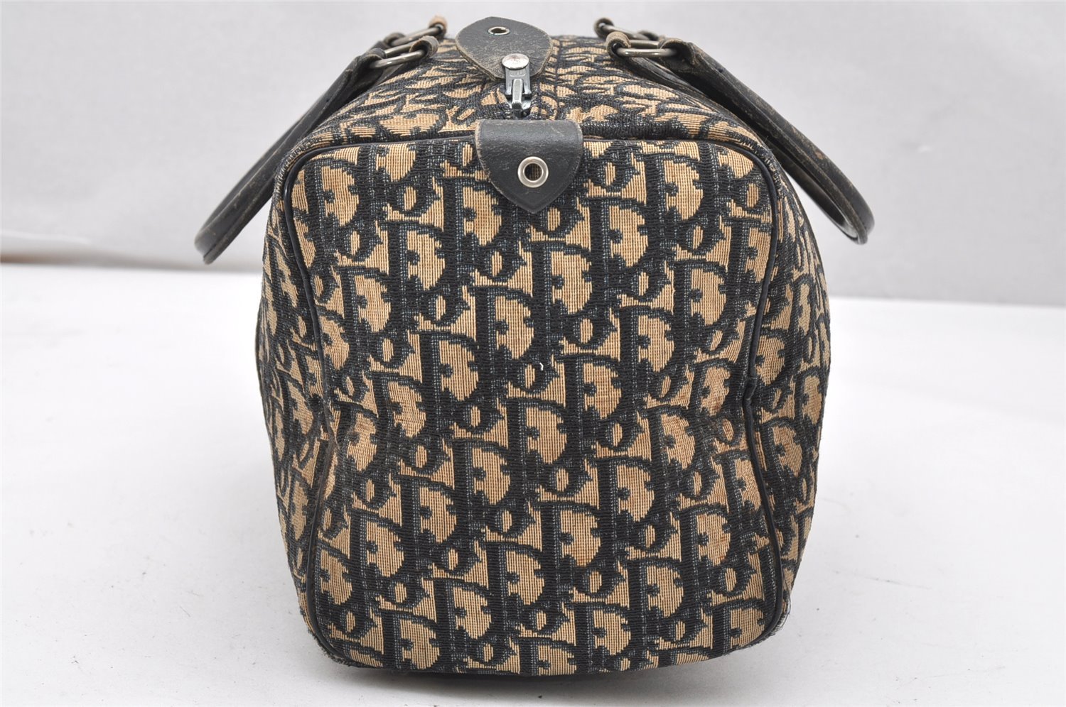 Authentic Christian Dior Trotter Hand Boston Bag Canvas Leather Blue 5729K