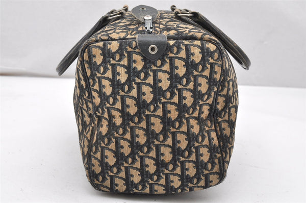 Authentic Christian Dior Trotter Hand Boston Bag Canvas Leather Blue 5729K