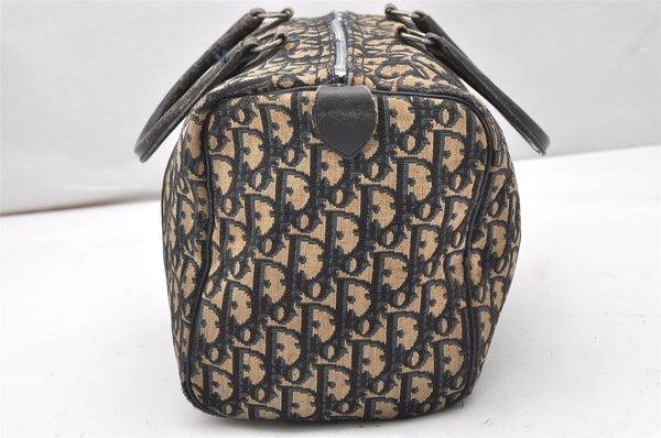Authentic Christian Dior Trotter Hand Boston Bag Canvas Leather Blue 5729K