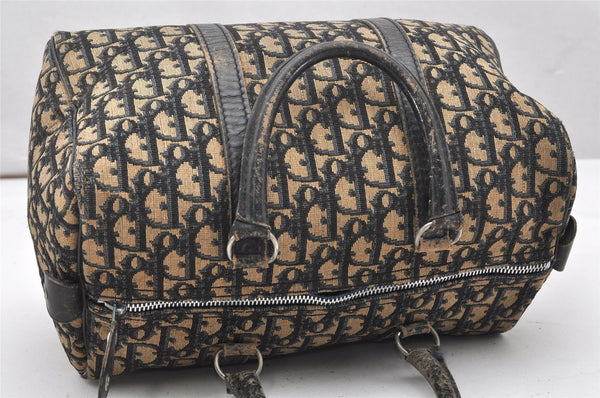 Authentic Christian Dior Trotter Hand Boston Bag Canvas Leather Blue 5729K