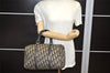 Authentic Christian Dior Trotter Hand Boston Bag Canvas Leather Blue 5729K