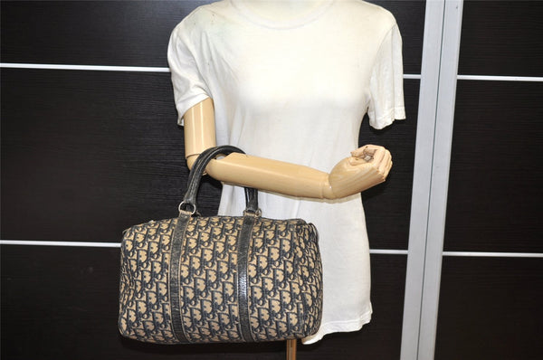 Authentic Christian Dior Trotter Hand Boston Bag Canvas Leather Blue 5729K