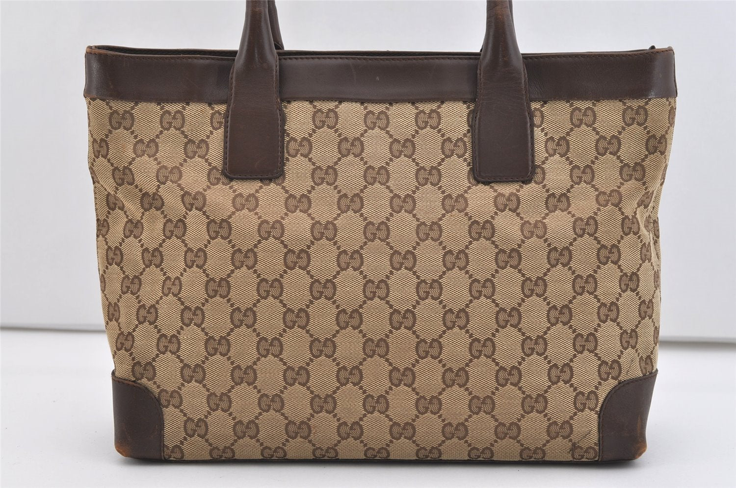 Authentic GUCCI Vintage Hand Tote Bag GG Canvas Leather 0021119 Brown 5730J