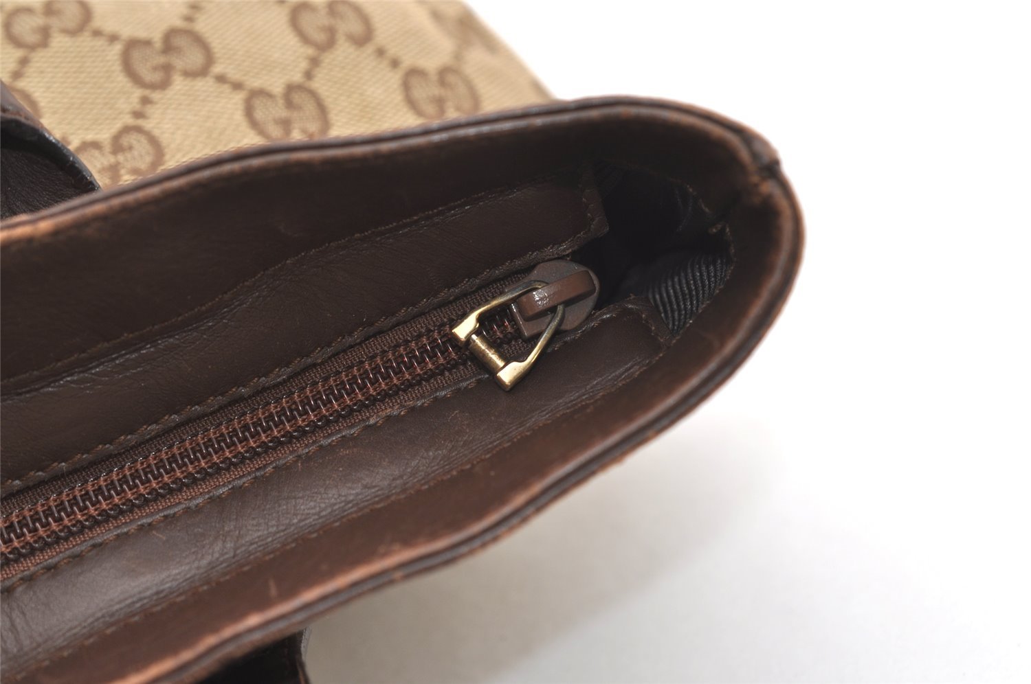 Authentic GUCCI Vintage Hand Tote Bag GG Canvas Leather 0021119 Brown 5730J