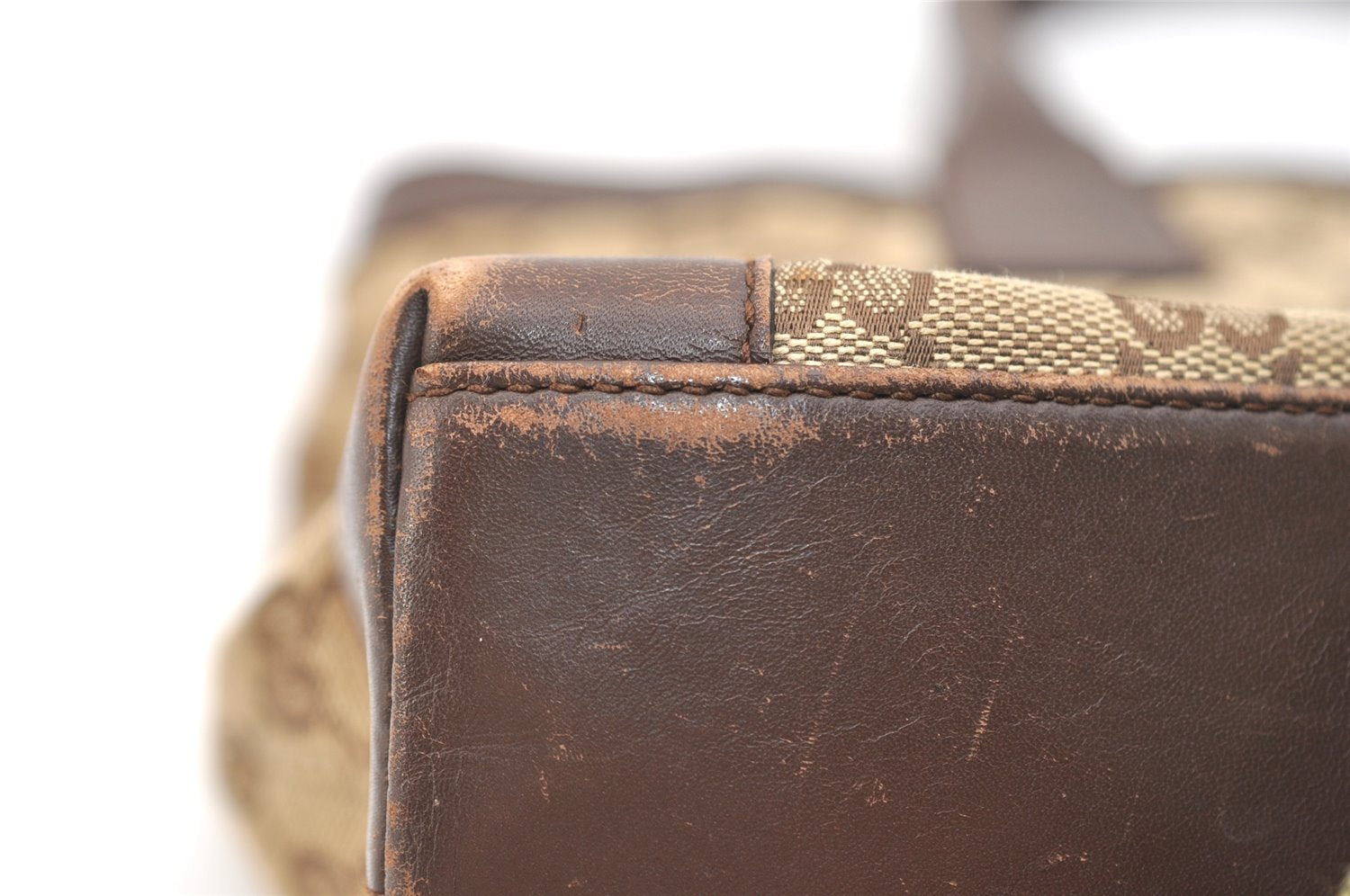 Authentic GUCCI Vintage Hand Tote Bag GG Canvas Leather 0021119 Brown 5730J