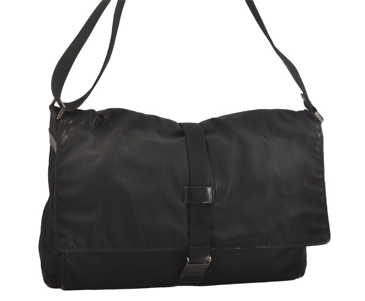 Authentic GUCCI Shoulder Cross Body Bag Nylon Leather Black Junk 5731J