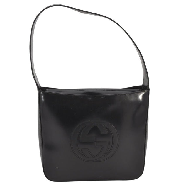 Authentic GUCCI Vintage Shoulder Hand Bag Purse Enamel Black 5731K