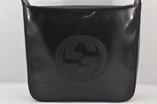Authentic GUCCI Vintage Shoulder Hand Bag Purse Enamel Black 5731K