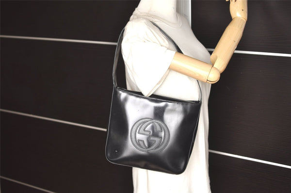 Authentic GUCCI Vintage Shoulder Hand Bag Purse Enamel Black 5731K