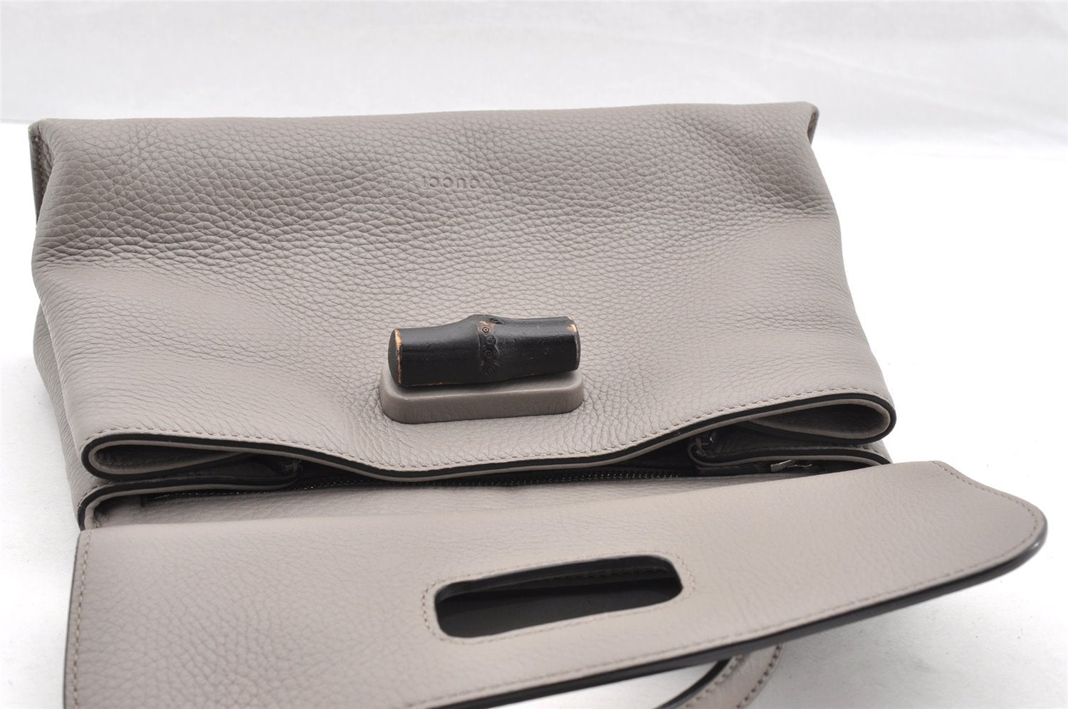 Authentic GUCCI Bamboo Daily 2Way Hand Shoulder Bag Leather 370831 Gray 5733I
