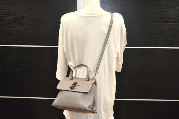 Authentic GUCCI Bamboo Daily 2Way Hand Shoulder Bag Leather 370831 Gray 5733I