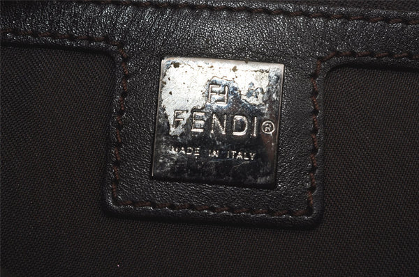 Authentic FENDI Zucchino Mamma Baguette Shoulder Bag Canvas Leather Brown 5734I